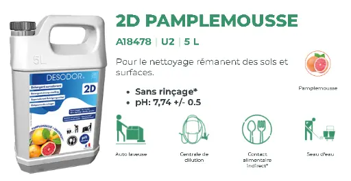 [A18478] 2D détergent surodorant 5 litres Pamplemousse U2