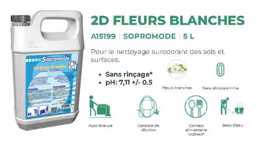 [A15199] 2D détergent surodorant 5 litres fleurs blanches SOPROMODE